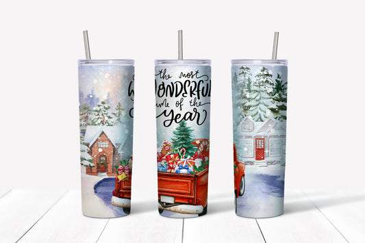 It's the Most Wonderful Time of the Year Tumbler Sublimation Tumbler, Ready to Press Sublimation Transfer, 20 oz. Skinny Tumbler