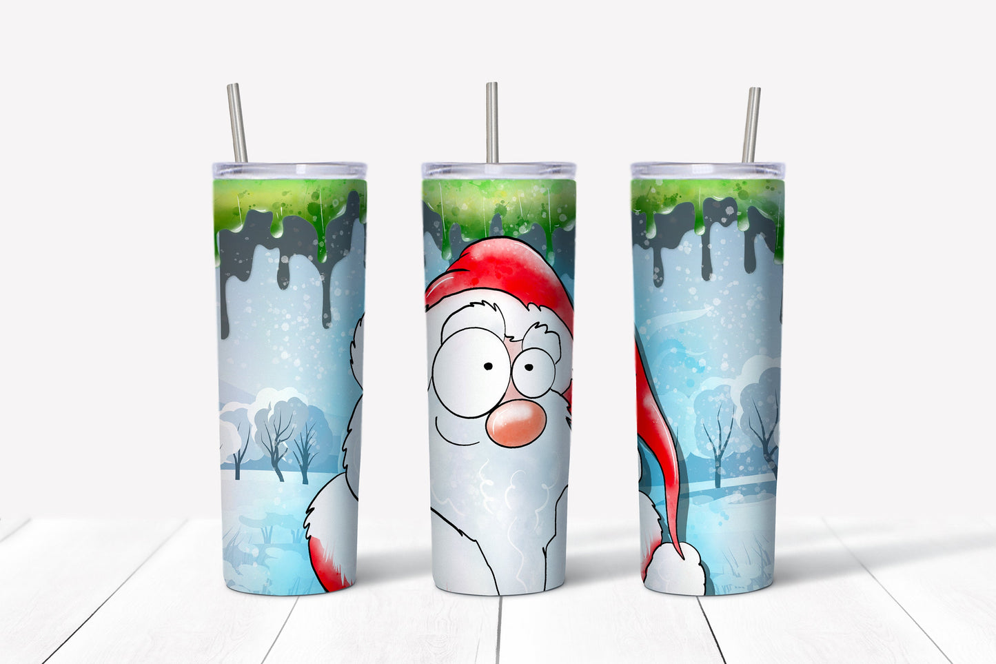 Silly Santa Tumbler Sublimation Tumbler, Ready to Press Sublimation Transfer, 20 oz. Skinny Tumbler