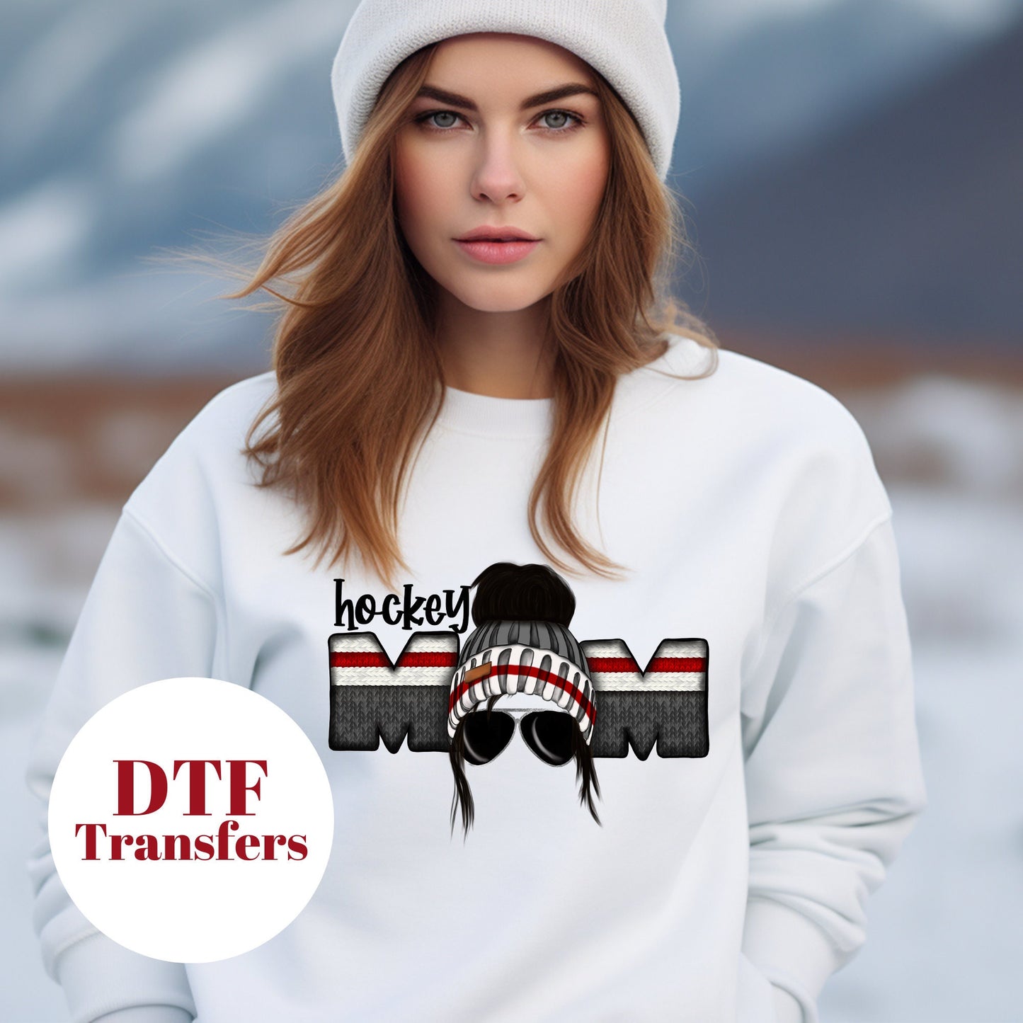 Hockey Mom Black Hair -DTF Full Colour transfers