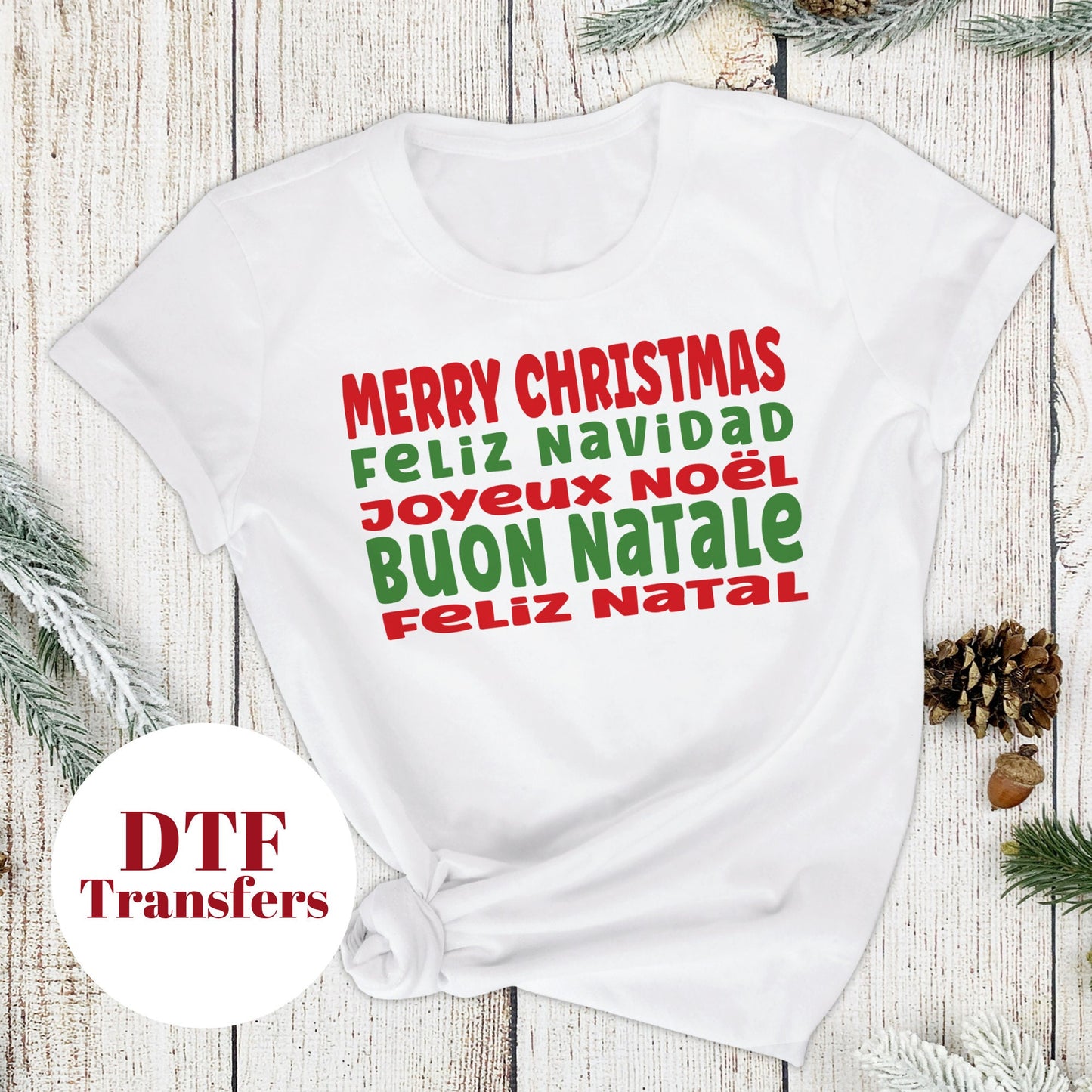 Merry Christmas Feliz Navid Buona Natalie - DTF Full Colour transfers