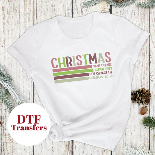 Christmas, Santa Claus, Sleigh Rides, Hot Chocolate, Christmas Lights- DTF Full Colour transfers