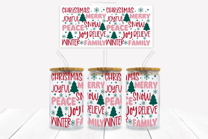 Merry Christmas Words and Trees 16 oz. Libbey Tumbler Sublimation Wrap