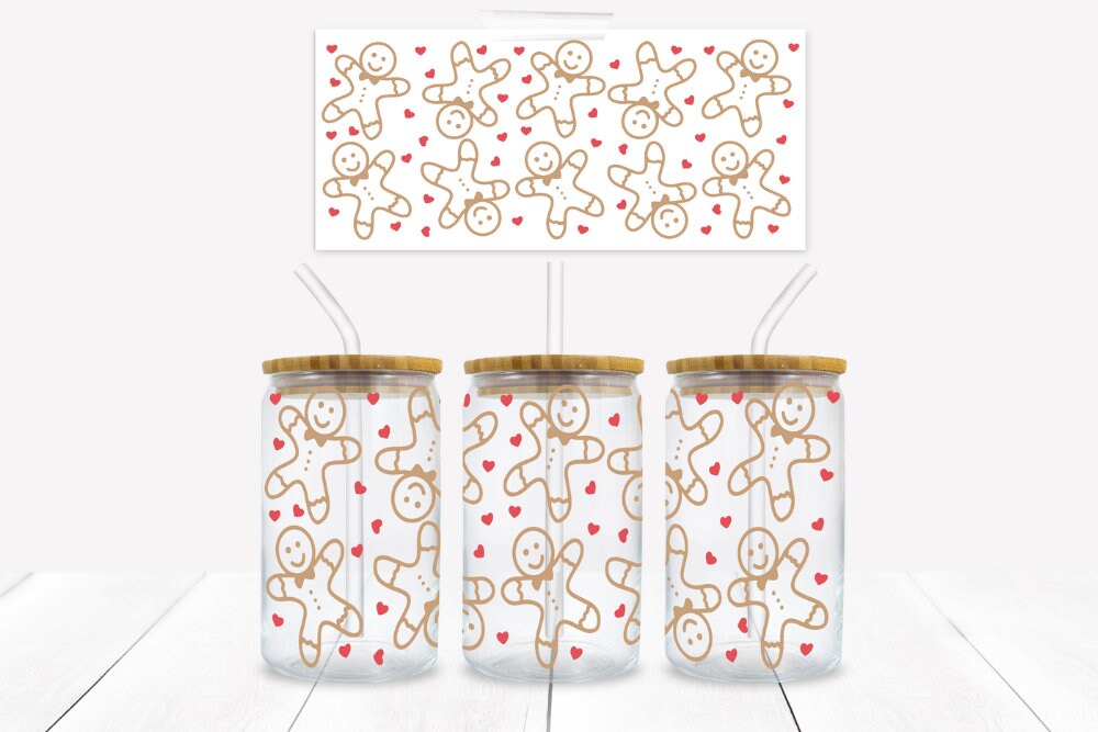 Gingerbread Men Outlines 16 oz. Libbey Tumbler Sublimation Wrap