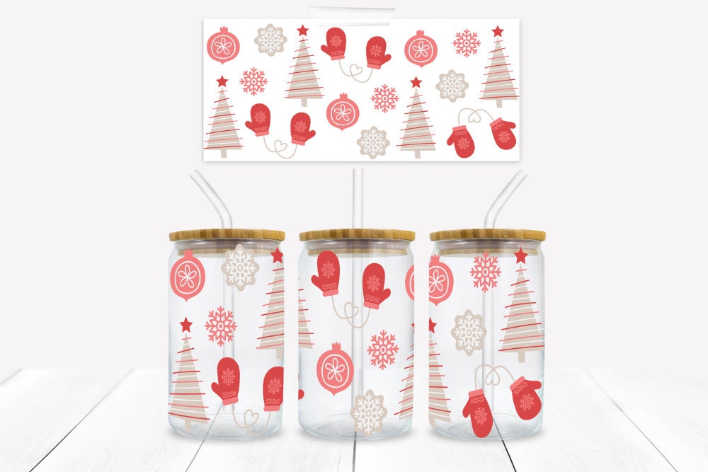 Pastel PInk Christmas 16 oz. Libbey Tumbler Sublimation Wrap