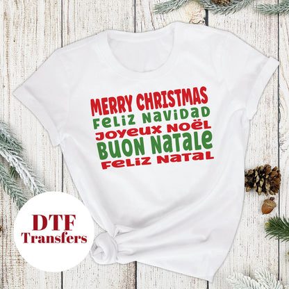 Merry Christmas Feliz Navidad, Buon Natale,  - DTF Full Colour transfers