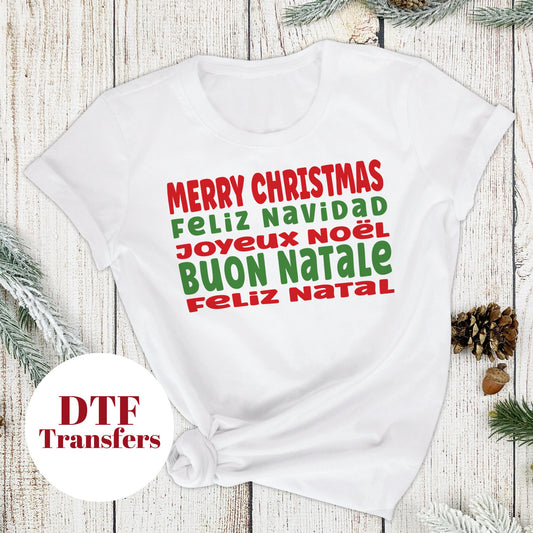 Merry Christmas Feliz Navidad, Buon Natale,  - DTF Full Colour transfers