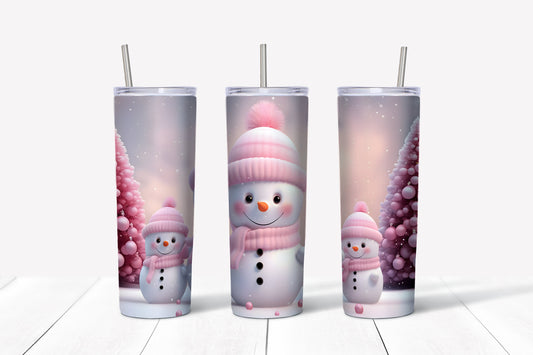 3D Pink Snowmen 20 oz Tumbler Sublimation Transfer Wrap