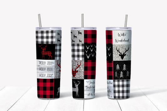 Christmas Buffalo Plaid Deer 20 oz Tumbler Sublimation Transfer Wrap