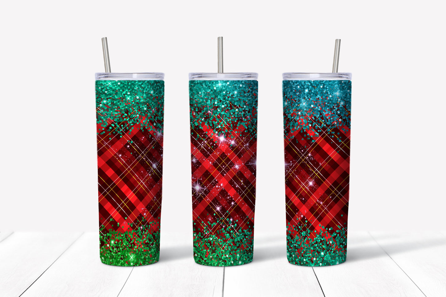 Christmas Red and Green Plaid 20 oz Tumbler Sublimation Transfer Wrap