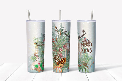 Christmas Deer Scene 20 oz Tumbler Sublimation Transfer Wrap