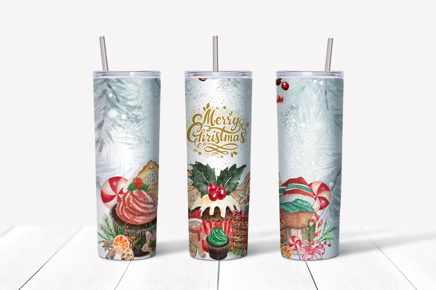 Merry Christmas Cookies Tumbler Sublimation Tumbler, Ready to Press Sublimation Transfer, 20 oz. Skinny Tumbler