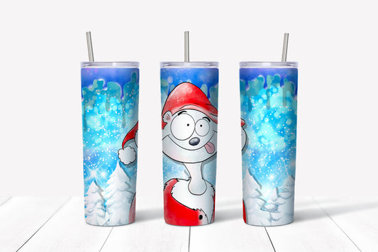 Silly Santa Critter Tumbler Sublimation Tumbler, Ready to Press Sublimation Transfer, 20 oz. Skinny Tumbler