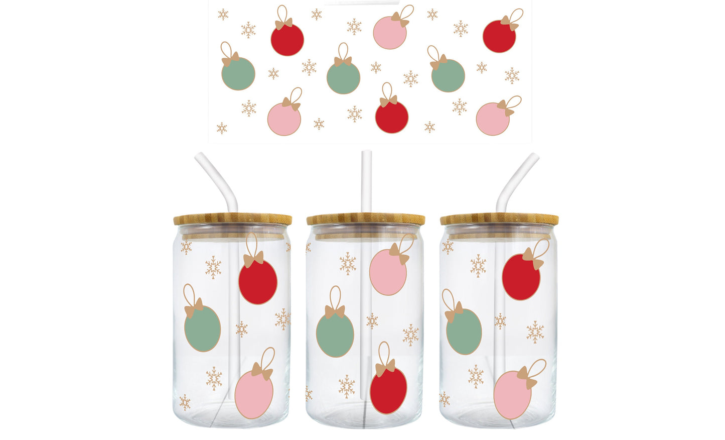 Retro Christmas Ornaments 16 oz. Libbey Tumbler Sublimation Wrap