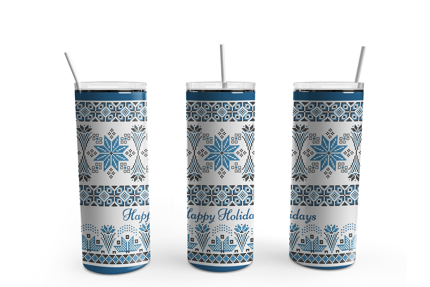 Blue Snowflake Cross Stitch Effect 20 oz Tumbler Sublimation Transfer Wrap