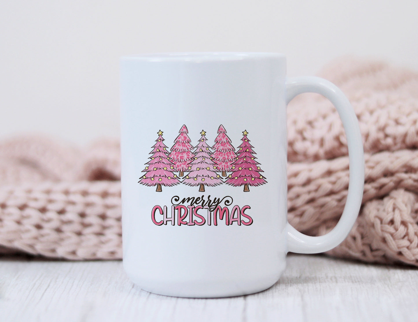 Merry Christmas Pink Coffee Mug Sublimation Transfer