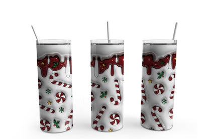 Candy Cane Christmas Puffed Effect 20 oz Tumbler Sublimation Transfer Wrap