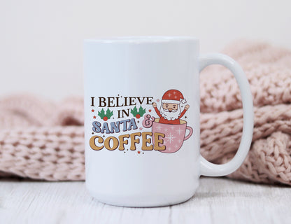 I believe in Santa and Coffee -Coffee Mug Sublimation Transfer, modern minimalistic