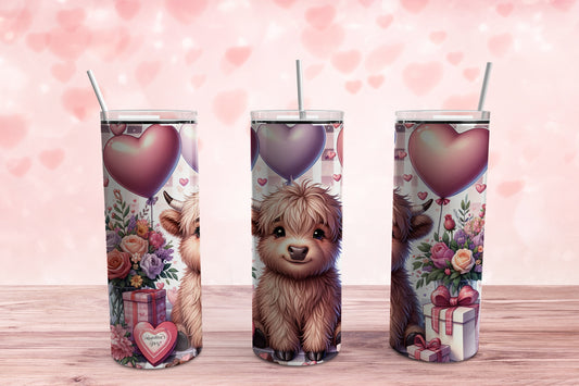 A Valentine Highland Cow Tumbler 20 oz. Sublimation Tumbler Transfer