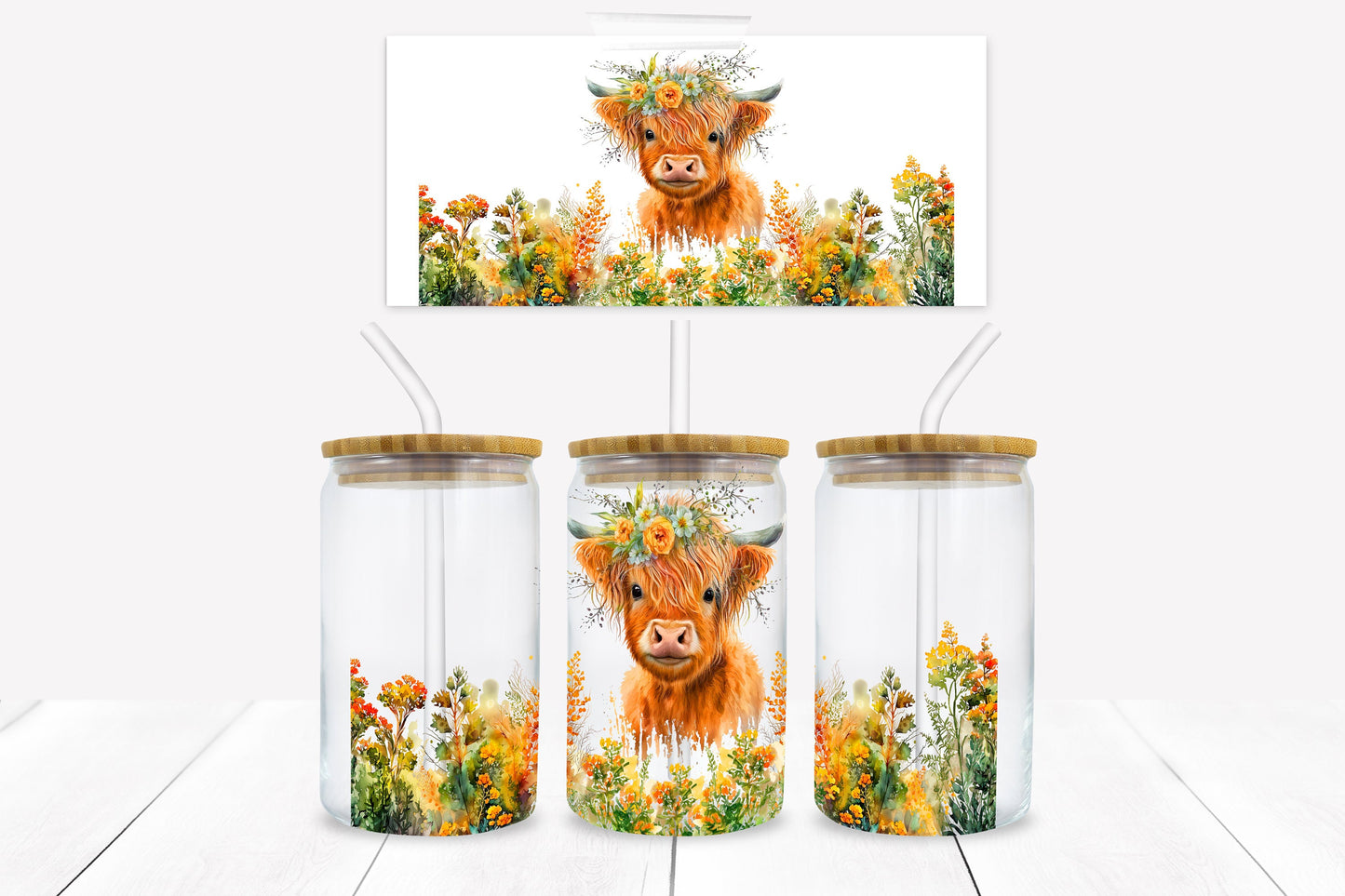 Highland Cow 16 oz. Libbey Tumbler Wrap - Sublimation Wrap- Ready to Press Sublimation