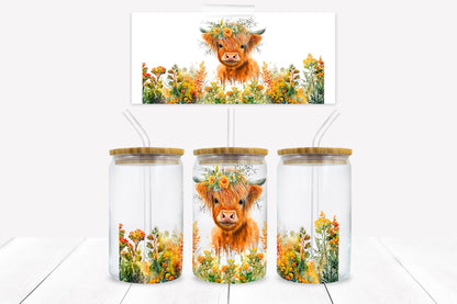 Highland Cow 16 oz. Libbey Tumbler Wrap - Sublimation Wrap- Ready to Press Sublimation