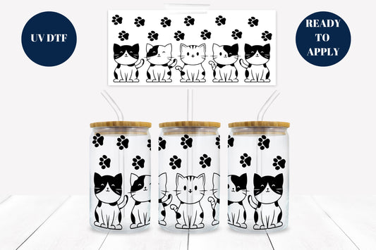 Cute Cats 16 oz. Libbey Tumbler Wrap – UV DTF transfer