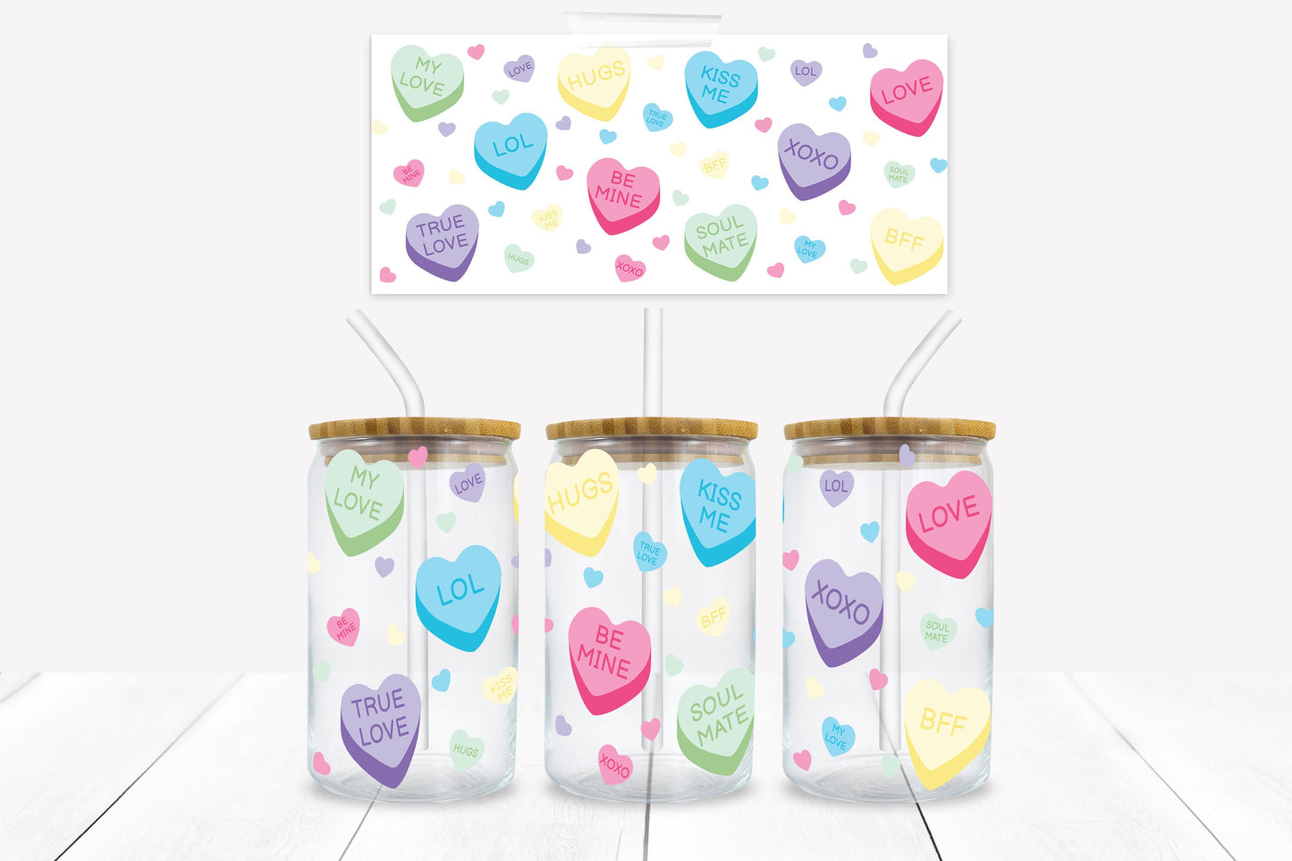 Conversation Hearts 16 oz. Libbey Tumbler Wrap - Sublimation Wrap- Ready to Press Sublimation