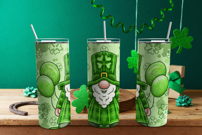 St. Patricks Day Large Gnome Tumbler Sublimation Tumbler, Ready to Press Sublimation Transfer, 20 oz. Skinny Tumbler