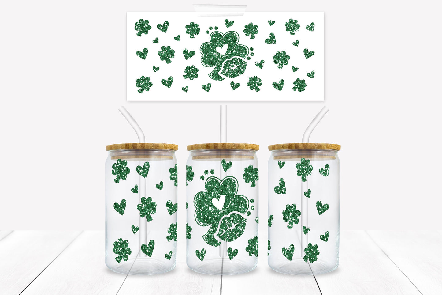 Shamrock Lips 16 oz. Libbey Tumbler Wrap - Sublimation Wrap- Ready to Press Sublimation