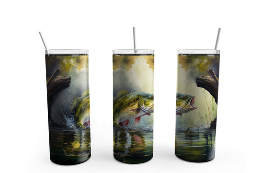 Bass Fish 20 oz Tumbler Sublimation Transfer Wrap