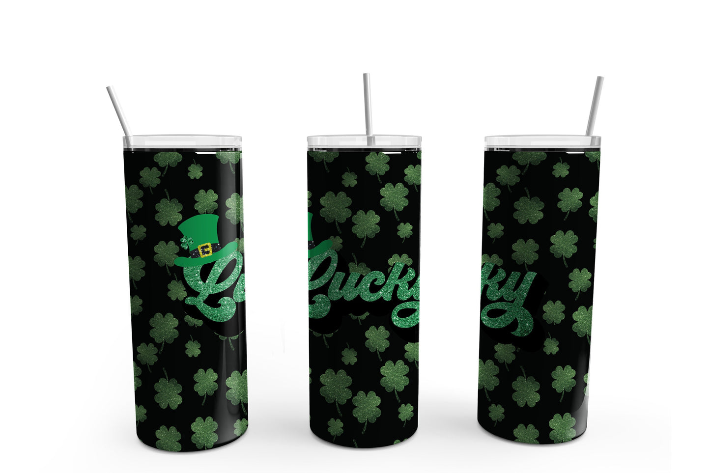 St. Patricks Day Glitter Shamrocks Lucky Tumbler  Digital File Instant Download png, dtf, dtg