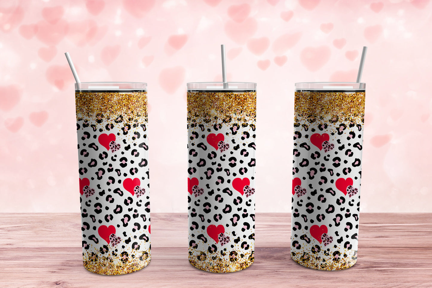 Leopard Valentine Tumbler Sublimation Tumbler, Ready to Press Sublimation Transfer, 20 oz. Skinny Tumbler