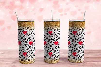 Leopard Valentine Tumbler Sublimation Tumbler, Ready to Press Sublimation Transfer, 20 oz. Skinny Tumbler