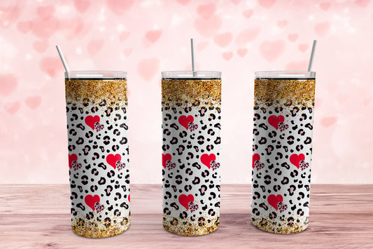 Leopard Valentine Tumbler Sublimation Tumbler, Ready to Press Sublimation Transfer, 20 oz. Skinny Tumbler