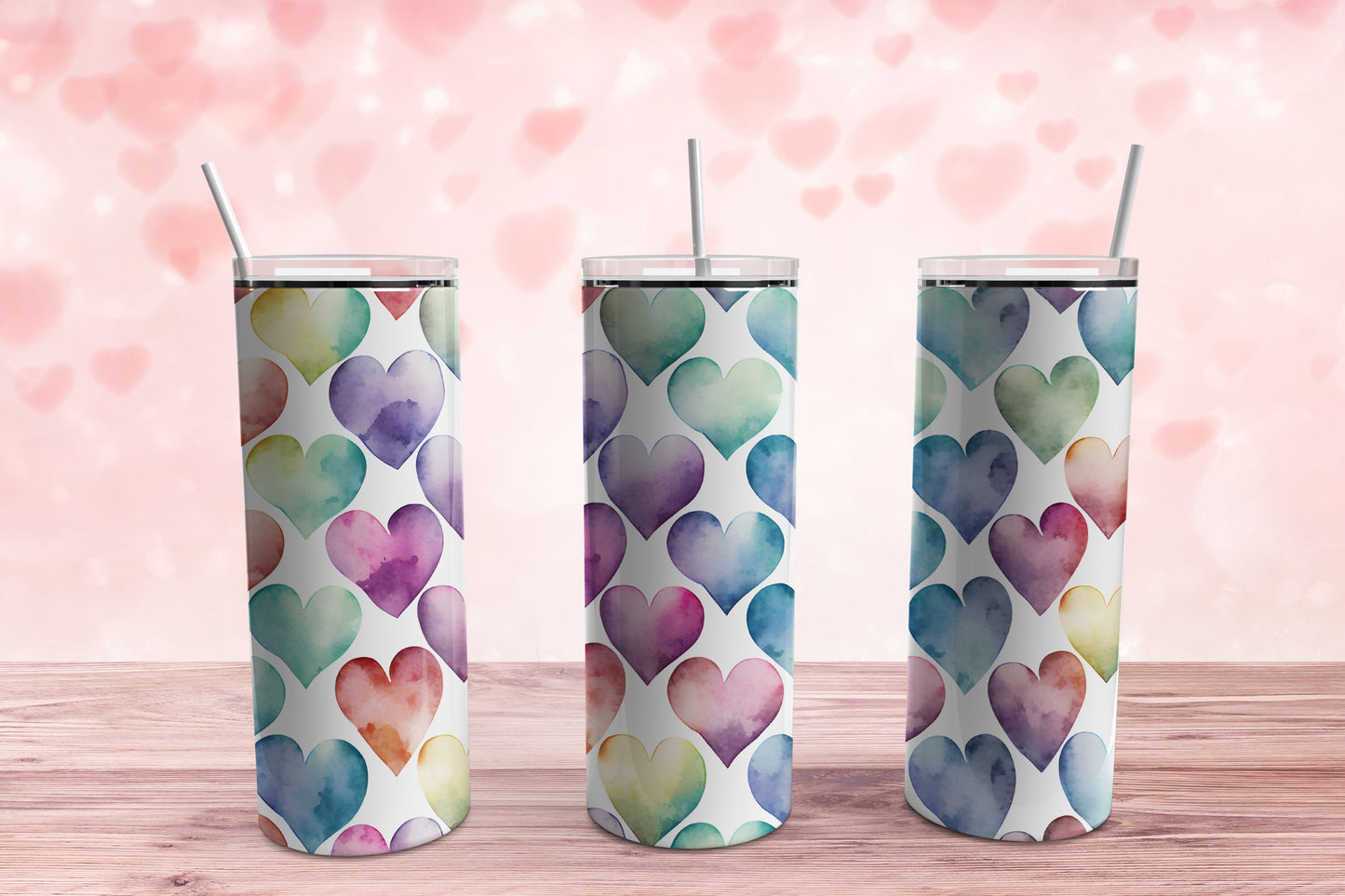 Watercolour Hearts Tumbler Sublimation Tumbler, Ready to Press Sublimation Transfer, 20 oz. Skinny Tumbler