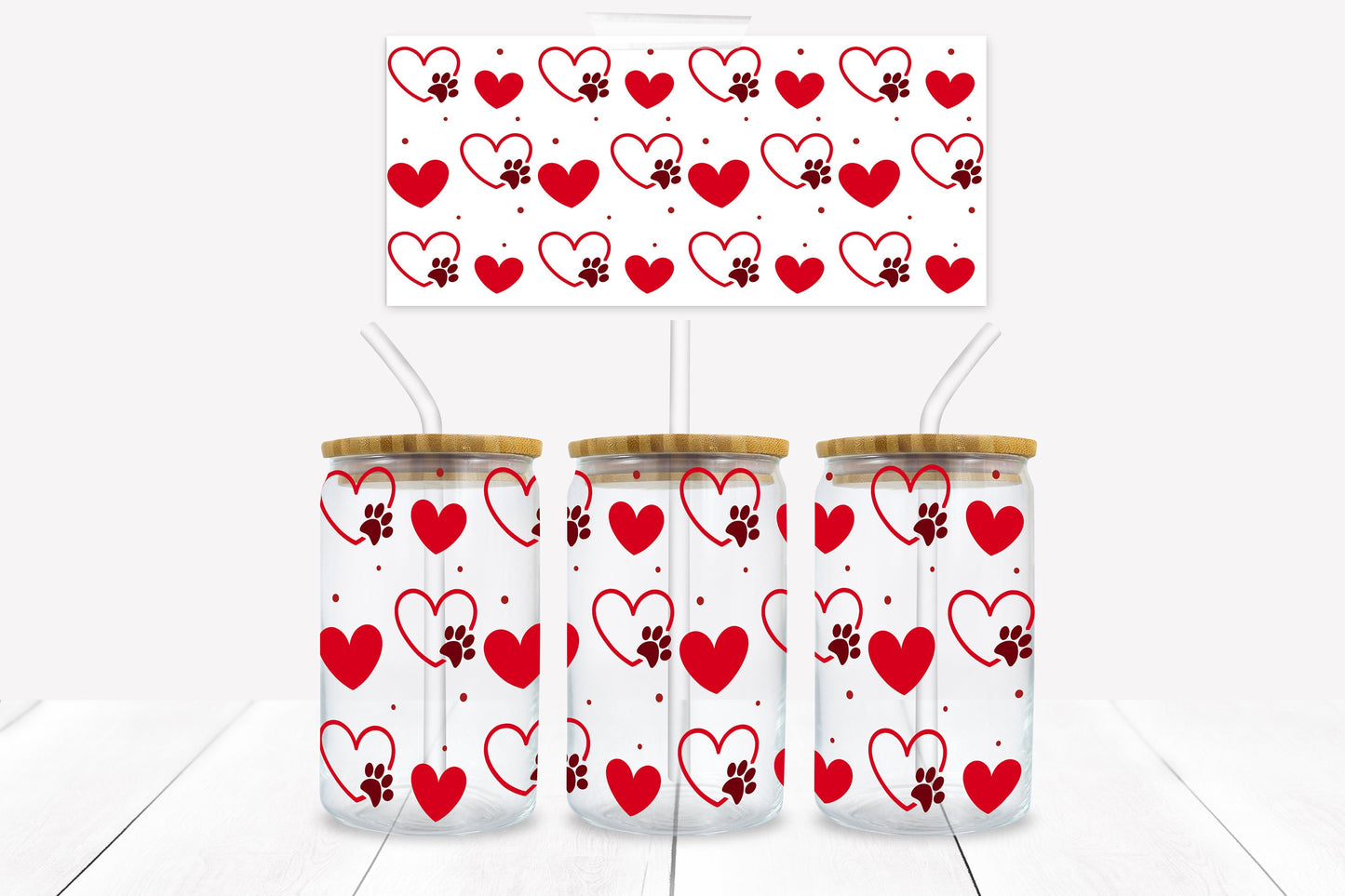 Heart Paws 16 oz. Libbey Tumbler Wrap - Sublimation Wrap- Ready to Press Sublimation