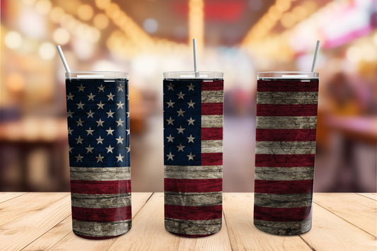 US Flag Tumbler Sublimation Tumbler, Ready to Press Sublimation Transfer, 20 oz. Skinny Tumbler