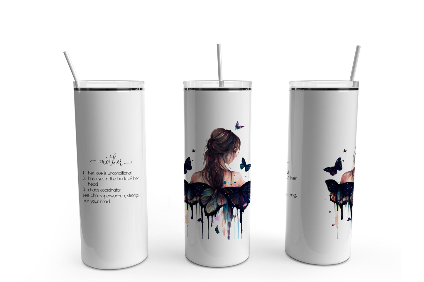 Mother Definition Butterfly Watercolor #1 Effect Tumbler Sublimation Tumbler, Ready to Press Sublimation Transfer, 20 oz. Skinny Tumbler