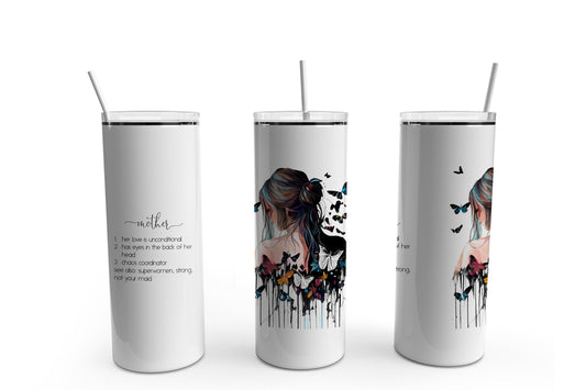 Mother Definition Butterfly Watercolor #2 Effect Tumbler Sublimation Tumbler, Ready to Press Sublimation Transfer, 20 oz. Skinny Tumbler