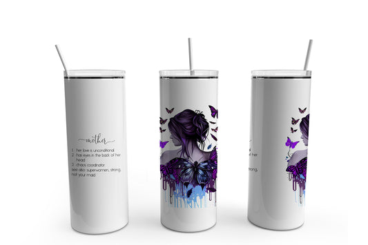 Mother Definition Butterfly Watercolor #3 Effect Tumbler Sublimation Tumbler, Ready to Press Sublimation Transfer, 20 oz. Skinny Tumbler