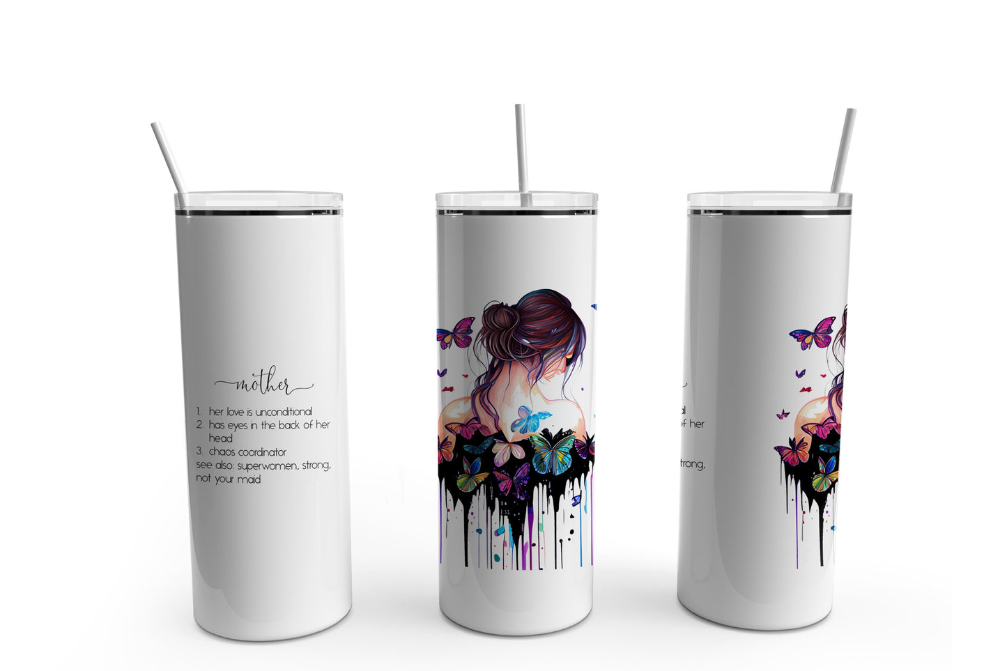 Mother Definition Butterfly Watercolor#4 Effect Tumbler Sublimation Tumbler, Ready to Press Sublimation Transfer, 20 oz. Skinny Tumbler