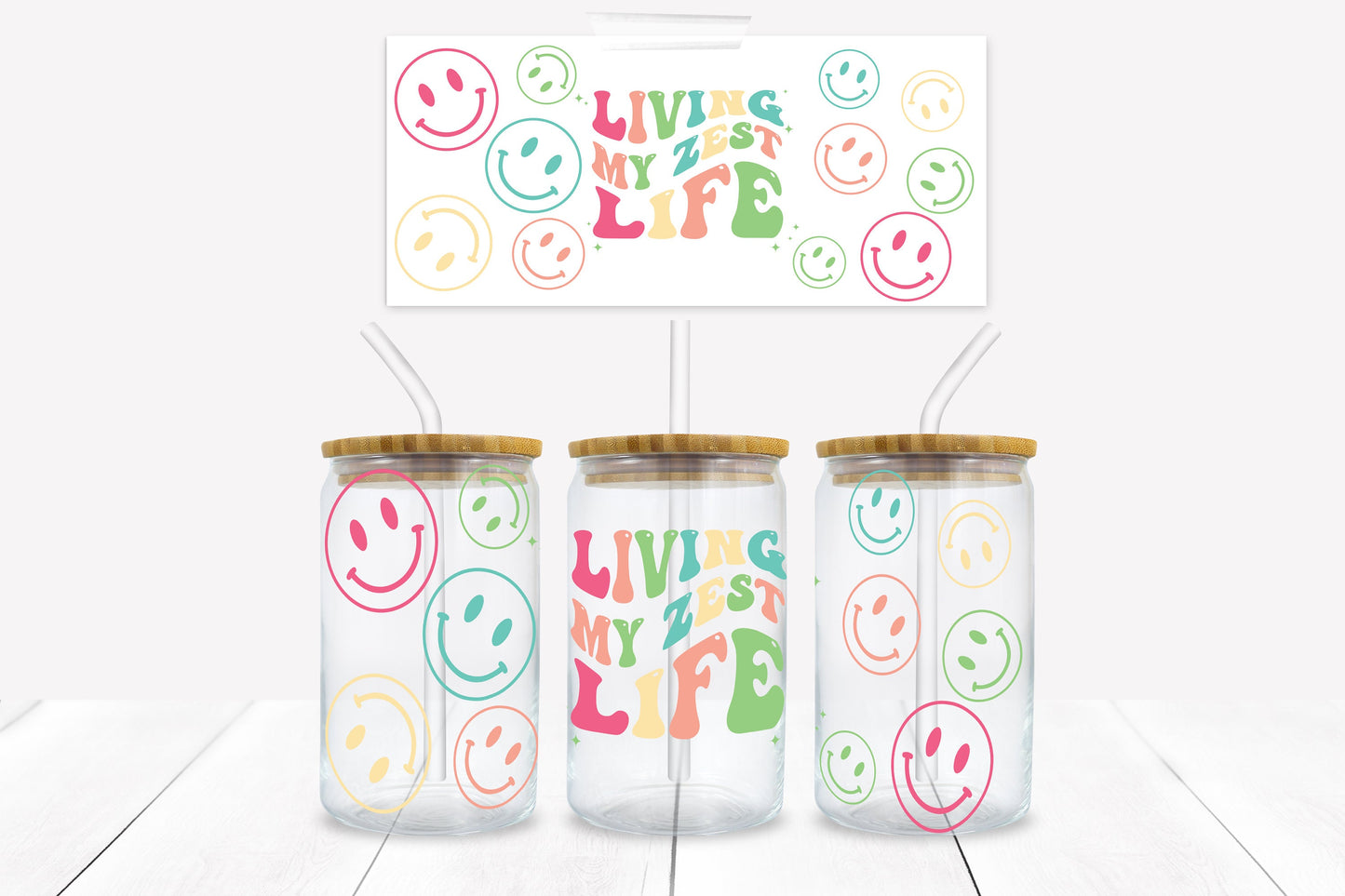 Living My Zest Life 16oz Libbey Glass Can Jar Instant Download PNG Sublimation