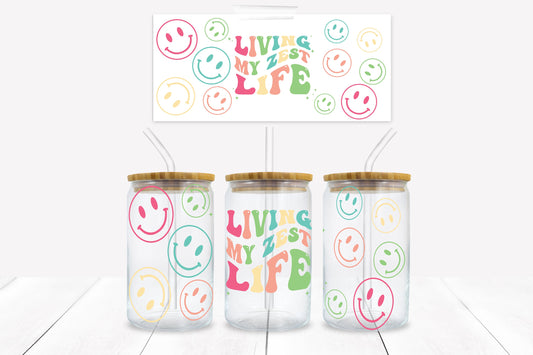 Living My Zest Life 16oz Libbey Glass Can Jar Instant Download PNG Sublimation