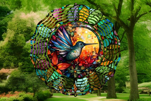 Stained Glass Hummingbird  #2 8" Wind Spinner Sublimation Transfer Ready to Press