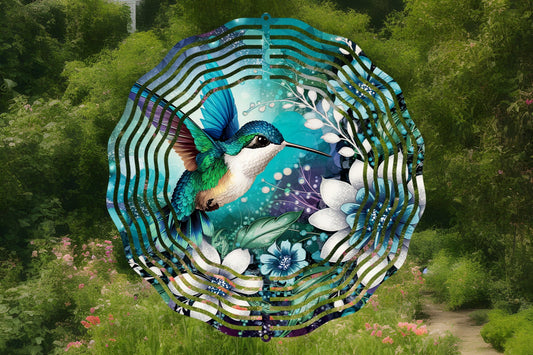 Blue Hummingbird Wind Spinner Wind Spinner 8" Sublimation Transfer Ready to Press