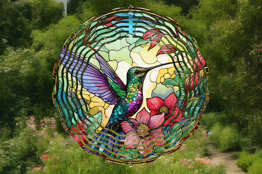 Stained Glass Hummingbird #9- 8" Wind Spinner Sublimation Transfer Ready to Press