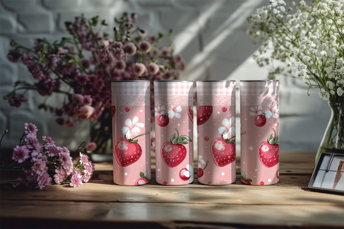 Strawberry Coquette 20 oz Skinny Tumbler Bundle of 4 PNG's