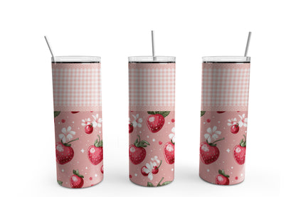 Strawberry Coquette Glitter Sublimation Tumbler, Ready to Press Sublimation Transfer, 20 oz. Skinny Tumbler