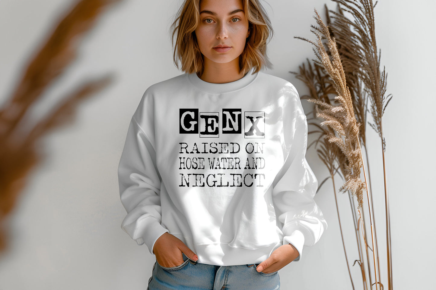 Gen X Raised on Hose Water and Neglect Distressed Text Png Svg Dtf