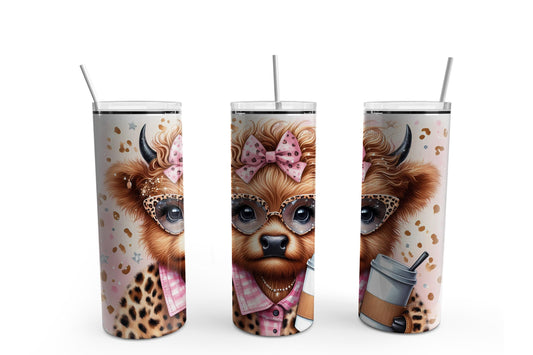 Highland Cow Leopard Print 20 oz. Sublimation Tumbler Transfer