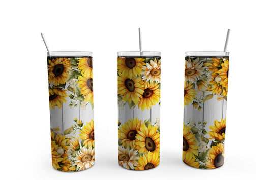 Sunflowers Sublimation Tumbler, Ready to Press Sublimation Transfer, 20 oz. Skinny Tumbler